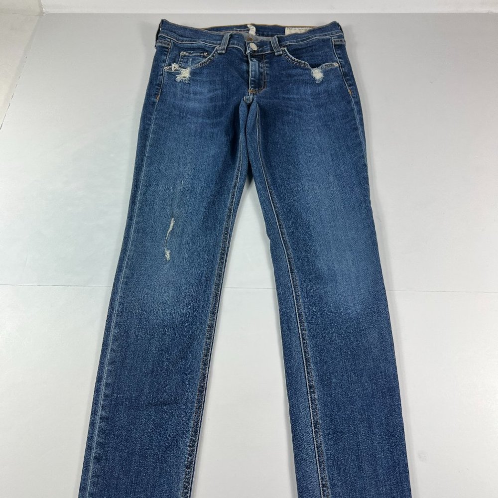 rag & bone Women's Skinny Jeans in Distressed Dark Blue Wash